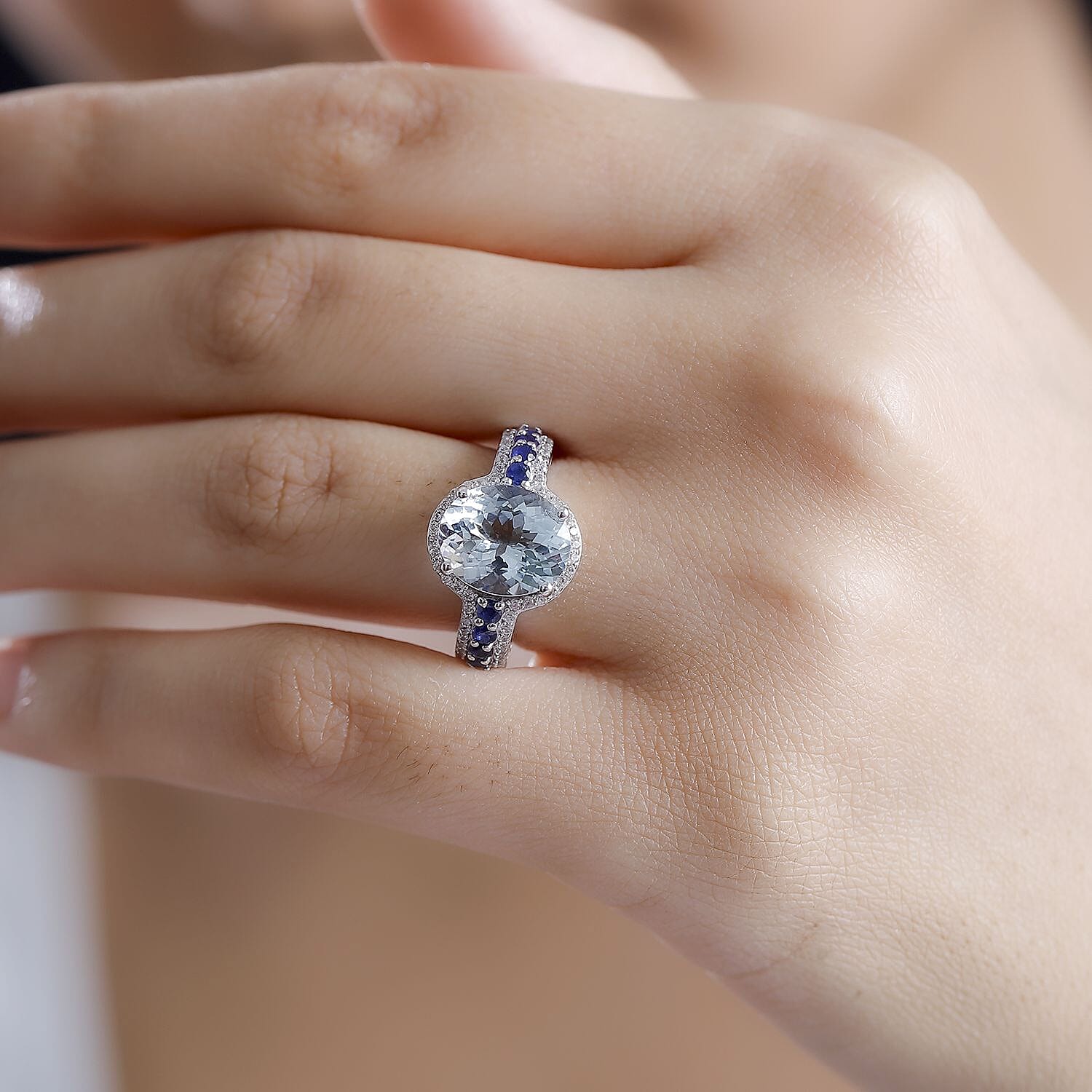 D'Joy Premium Mangoro Aquamarine and Multi Gemstone 4.00 ctw Ocean Whisper Ring in Rhodium Over Sterling Silver (Size 10.0)
