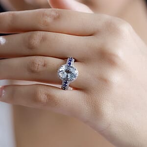 D'Joy Premium Mangoro Aquamarine and Multi Gemstone 4.00 ctw Ocean Whisper Ring in Rhodium Over Sterling Silver (Size 10.0)