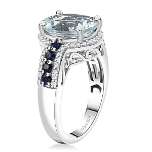 D'Joy Premium Mangoro Aquamarine and Multi Gemstone 4.00 ctw Ocean Whisper Ring in Rhodium Over Sterling Silver (Size 10.0)