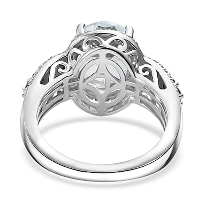 D'Joy Premium Mangoro Aquamarine and Multi Gemstone 4.00 ctw Ocean Whisper Ring in Rhodium Over Sterling Silver (Size 10.0)