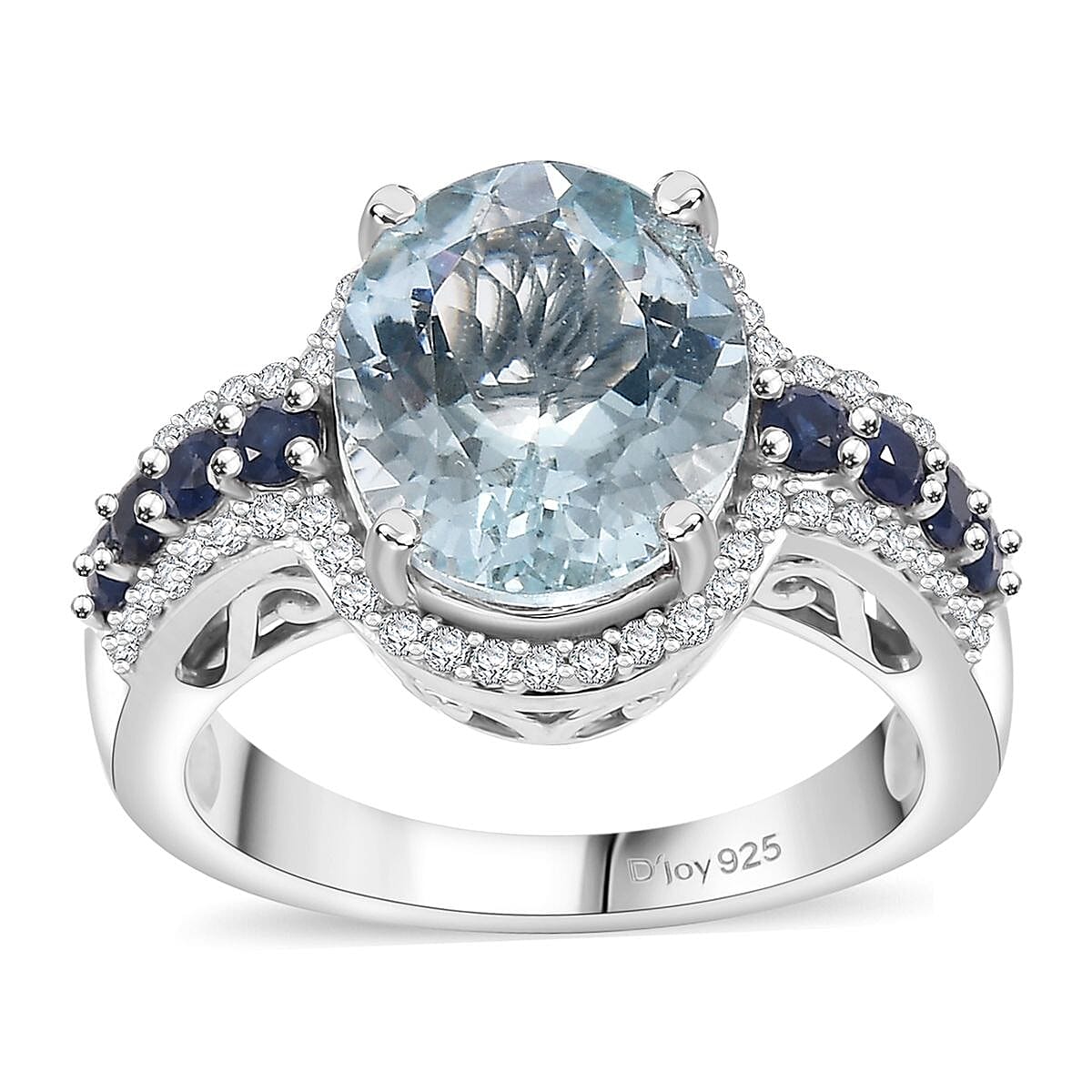 Premium Mangoro Aquamarine and Multi Gemstone 4.00 ctw Ocean Whisper Ring in Rhodium Over Sterling Silver (Size 6.0) image number 0