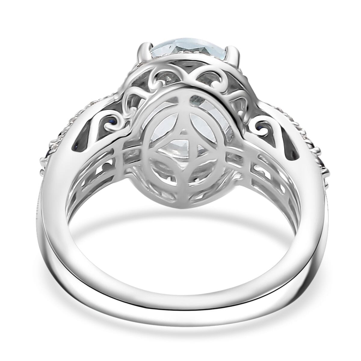 Premium Mangoro Aquamarine and Multi Gemstone 4.00 ctw Ocean Whisper Ring in Rhodium Over Sterling Silver (Size 9.0) image number 3