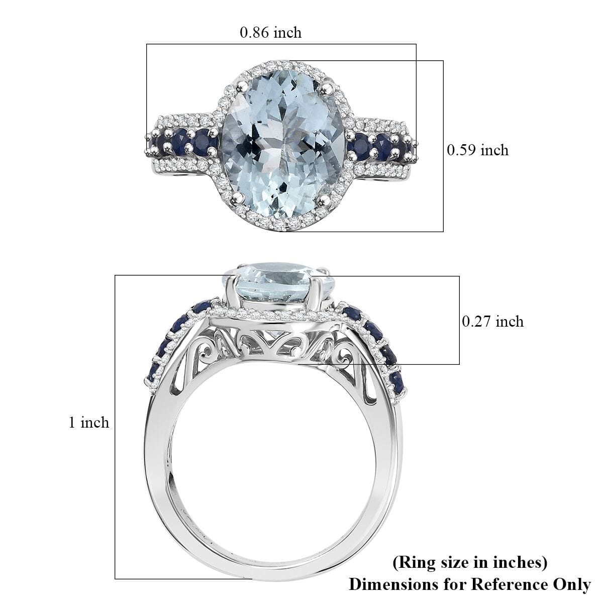 Premium Mangoro Aquamarine and Multi Gemstone 4.00 ctw Ocean Whisper Ring in Rhodium Over Sterling Silver (Size 9.0) image number 4