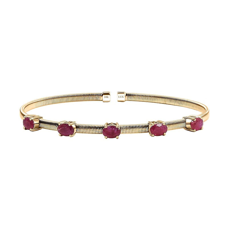 Luxoro Premium Montepuez Ruby 3.00 ctw Cuff Bracelet in 10K Yellow Gold (7.25 In)