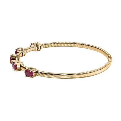 Luxoro Premium Montepuez Ruby 3.00 ctw Cuff Bracelet in 10K Yellow Gold (7.25 In)