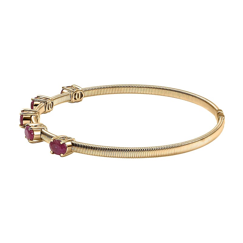 Luxoro Premium Montepuez Ruby 3.00 ctw Cuff Bracelet in 10K Yellow Gold (7.25 In)