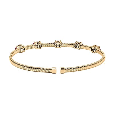 Luxoro Premium Montepuez Ruby 3.00 ctw Cuff Bracelet in 10K Yellow Gold (7.25 In)