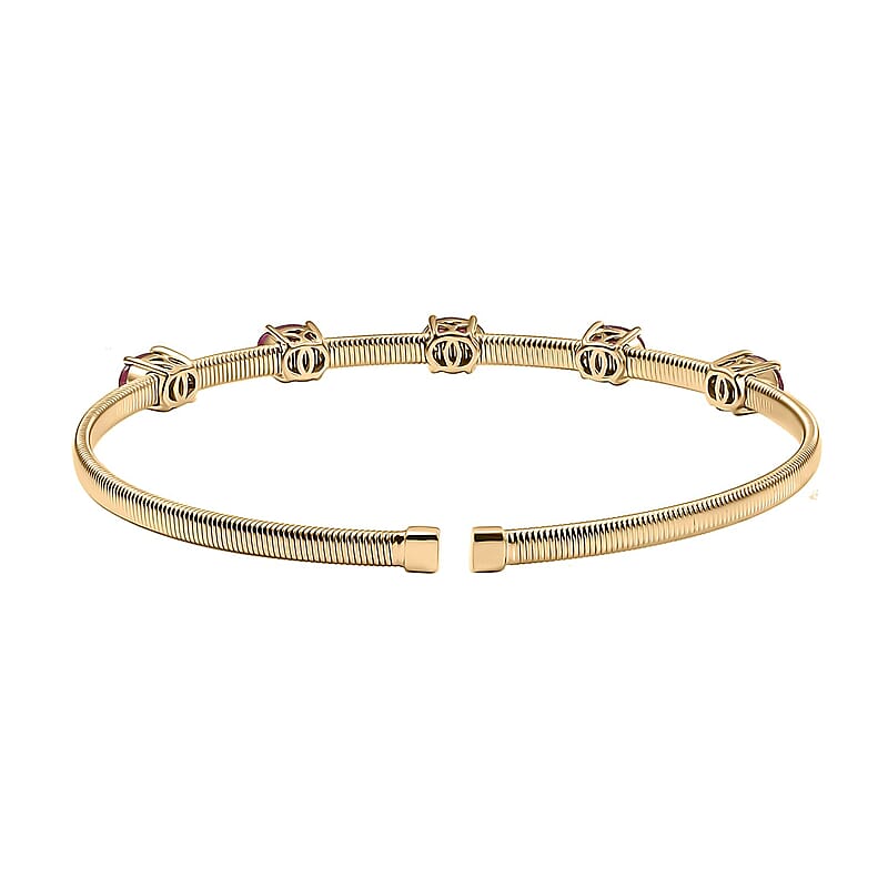 Luxoro Premium Montepuez Ruby 3.00 ctw Cuff Bracelet in 10K Yellow Gold (7.25 In)