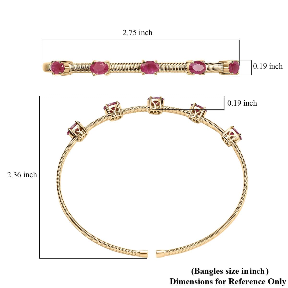 Doorbuster Luxoro 10K Yellow Gold AAA Montepuez Ruby Bangle Bracelet (7.25 In) (6.90 g) 3.00 ctw image number 5