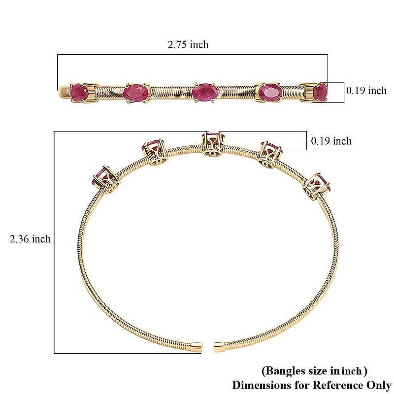 Luxoro Premium Montepuez Ruby 3.00 ctw Cuff Bracelet in 10K Yellow Gold (7.25 In)