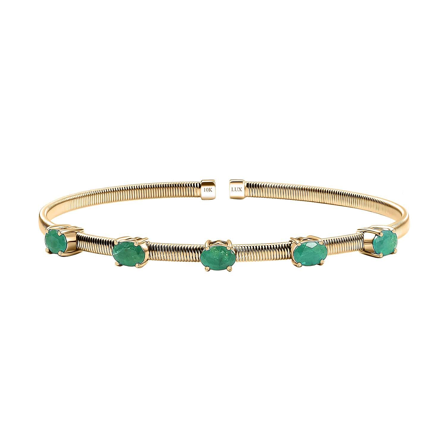 Luxoro Premium Kagem Zambian Emerald 2.20 ctw Cuff Bracelet in 10K Yellow Gold (7.25 In)