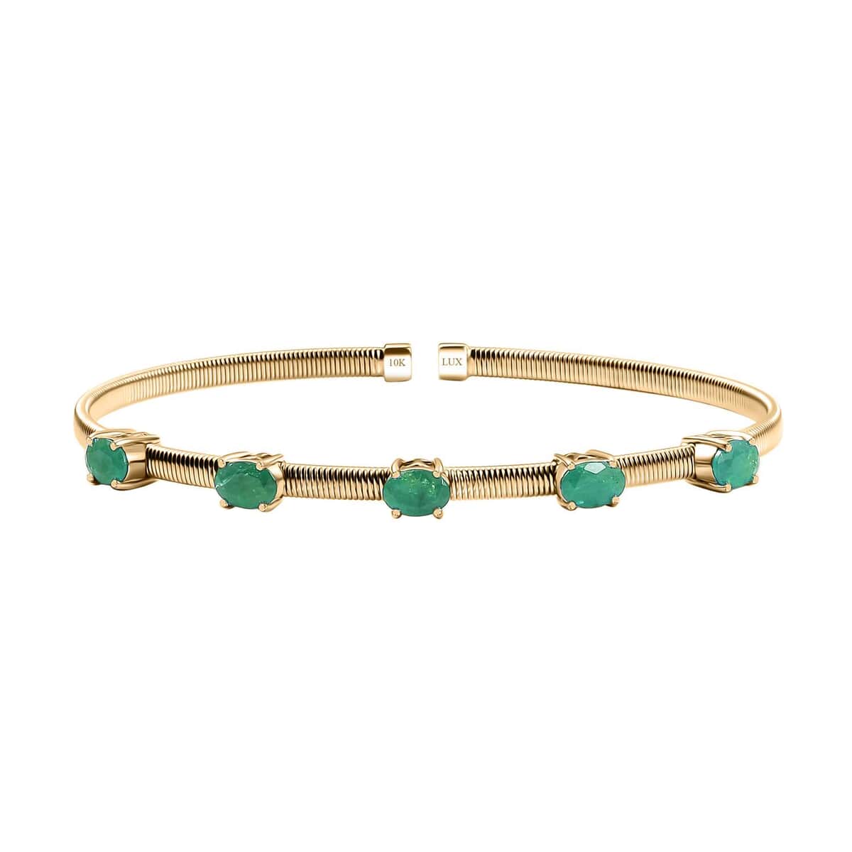 Doorbuster Luxoro Premium Kagem Zambian Emerald 2.20 ctw Cuff Bracelet in 10K Yellow Gold (7.25 In) image number 0