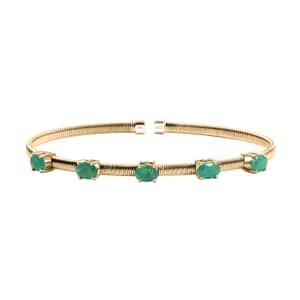 Doorbuster Luxoro Premium Kagem Zambian Emerald 2.20 ctw Cuff Bracelet in 10K Yellow Gold (7.25 In)