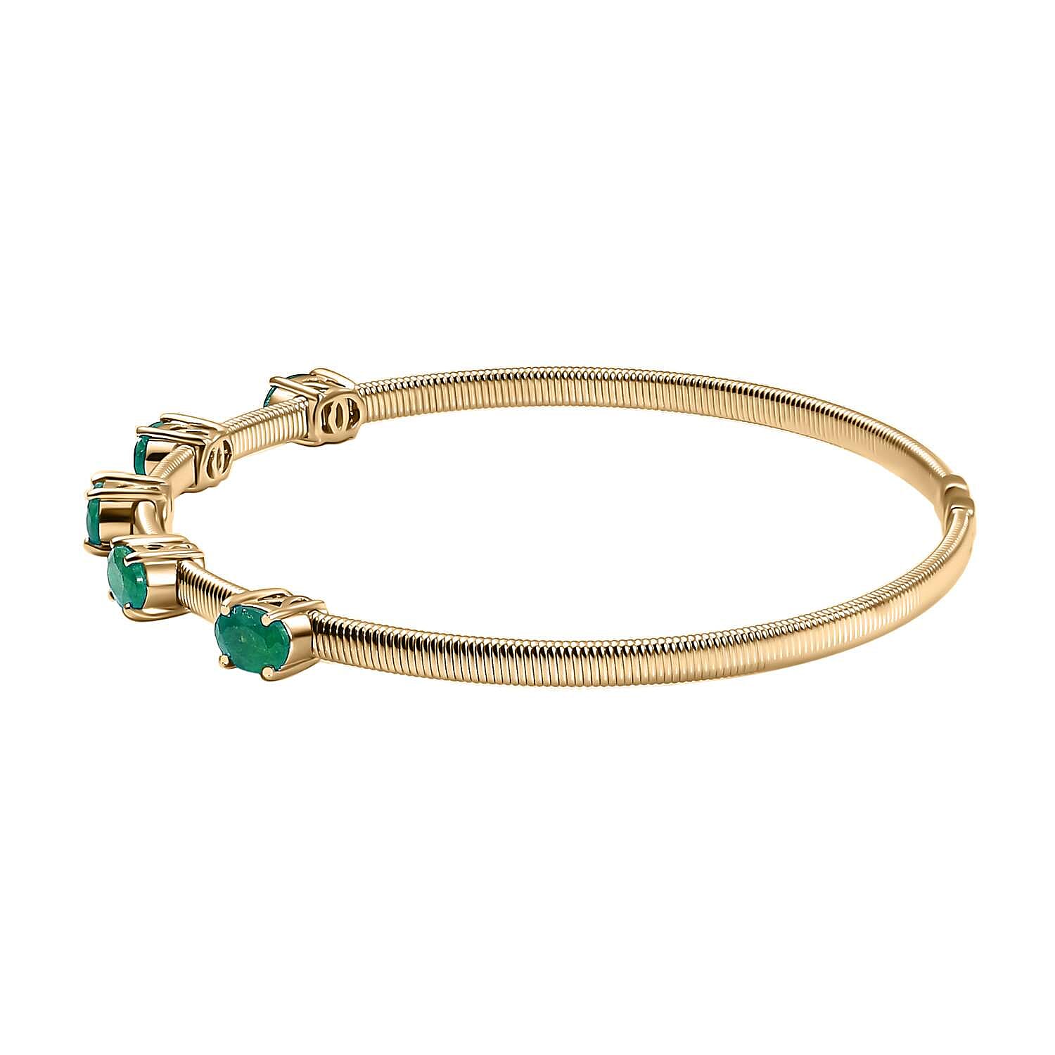 Luxoro Premium Kagem Zambian Emerald 2.20 ctw Cuff Bracelet in 10K Yellow Gold (7.25 In)