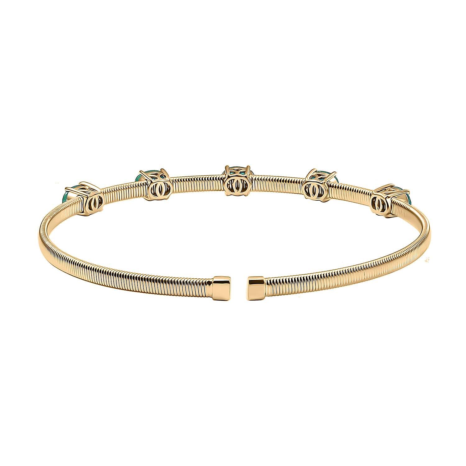 Luxoro Premium Kagem Zambian Emerald 2.20 ctw Cuff Bracelet in 10K Yellow Gold (7.25 In)