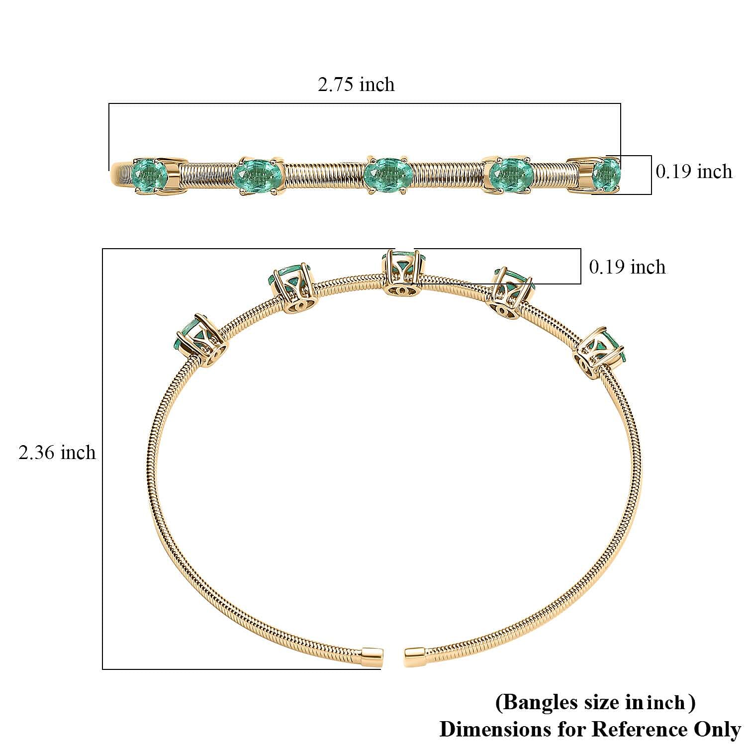 Luxoro Premium Kagem Zambian Emerald 2.20 ctw Cuff Bracelet in 10K Yellow Gold (7.25 In)