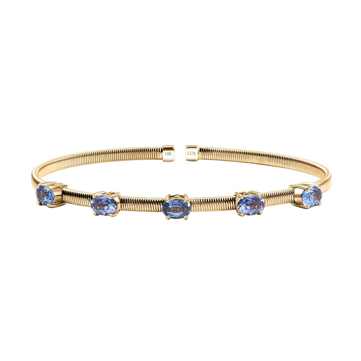 Luxoro AAA Ceylon Blue Sapphire 2.75 ctw Cuff Bracelet in 10K Yellow Gold (7.25 In) 7 Grams image number 0