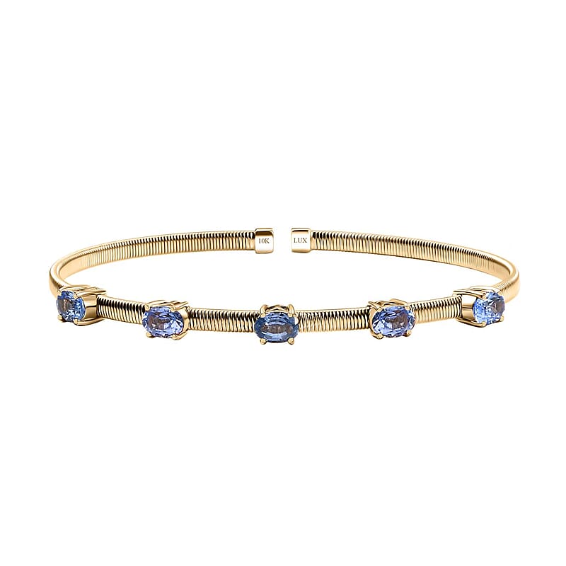 Luxoro AAA Ceylon Blue Sapphire 2.75 ctw Cuff Bracelet in 10K Yellow Gold (7.25 In) 7 Grams