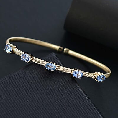 Luxoro AAA Ceylon Blue Sapphire 2.75 ctw Cuff Bracelet in 10K Yellow Gold (7.25 In) 7 Grams