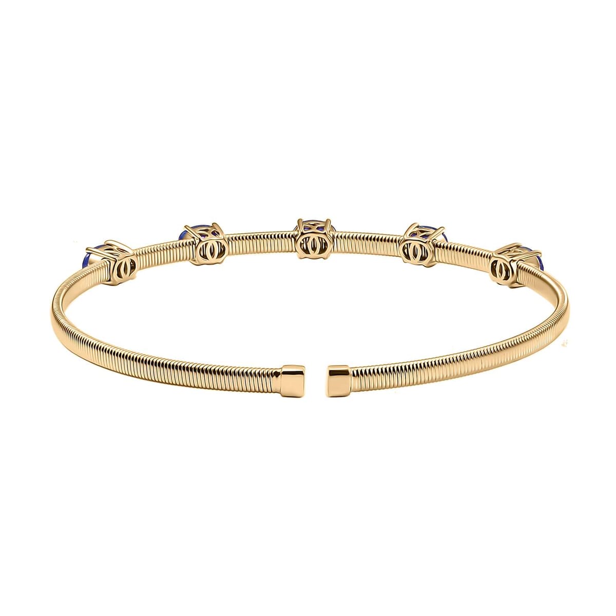 Luxoro AAA Ceylon Blue Sapphire 2.75 ctw Cuff Bracelet in 10K Yellow Gold (7.25 In) 7 Grams image number 4