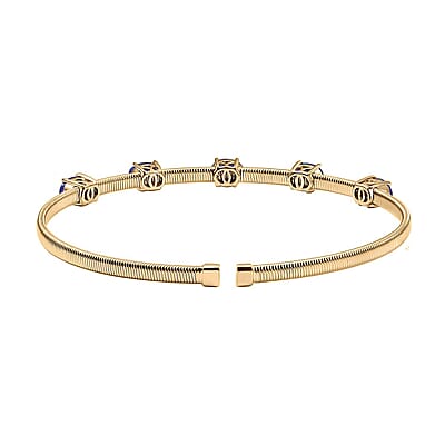 Luxoro AAA Ceylon Blue Sapphire 2.75 ctw Cuff Bracelet in 10K Yellow Gold (7.25 In) 7 Grams