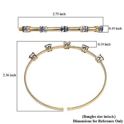 Luxoro AAA Ceylon Blue Sapphire 2.75 ctw Cuff Bracelet in 10K Yellow Gold (7.25 In) 7 Grams