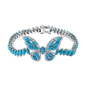 Premium Sleeping Beauty Turquoise and Moissanite 17.00 ctw Butterfly Bracelet in Rhodium Over Sterling Silver (7.25 In)