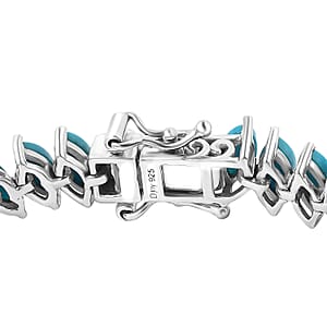 D'Joy Premium Sleeping Beauty Turquoise and Moissanite 17.00 ctw Butterfly Bracelet in Rhodium Over Sterling Silver (7.25 In)
