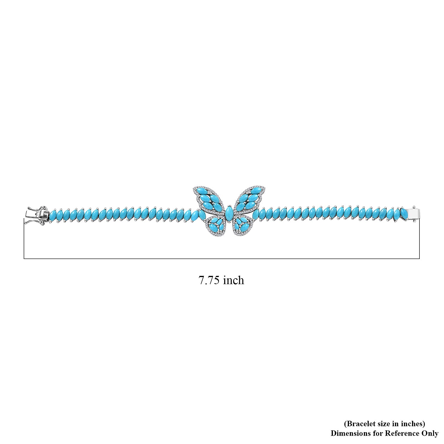 D'Joy Premium Sleeping Beauty Turquoise and Moissanite 17.00 ctw Butterfly Bracelet in Rhodium Over Sterling Silver (7.25 In)