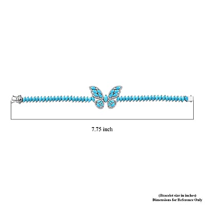 D'Joy Premium Sleeping Beauty Turquoise and Moissanite 17.00 ctw Butterfly Bracelet in Rhodium Over Sterling Silver (7.25 In)