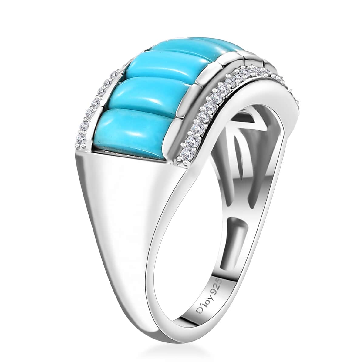 Premium Sleeping Beauty Turquoise and Moissanite 3.20 ctw Ring in Rhodium Over Sterling Silver image number 3