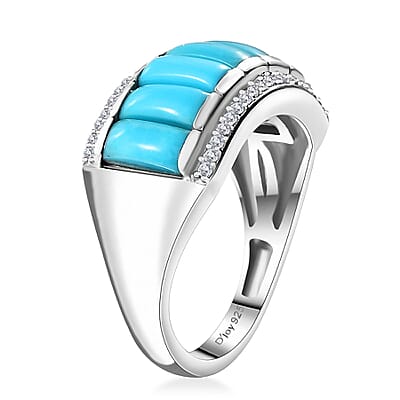 Sleeping Beauty Turquoise and Moissanite 3.20 ctw Cloud & Thunder Ring in Rhodium Over Sterling Silver (Size 10.0)