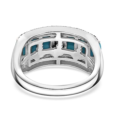 Sleeping Beauty Turquoise and Moissanite 3.20 ctw Cloud & Thunder Ring in Rhodium Over Sterling Silver (Size 10.0)