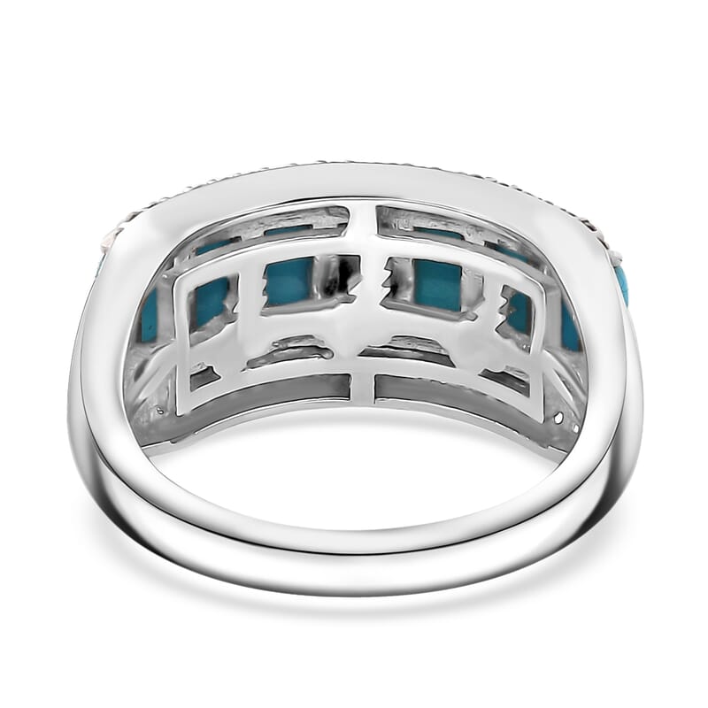 Sleeping Beauty Turquoise and Moissanite 3.20 ctw Cloud & Thunder Ring in Rhodium Over Sterling Silver (Size 10.0)