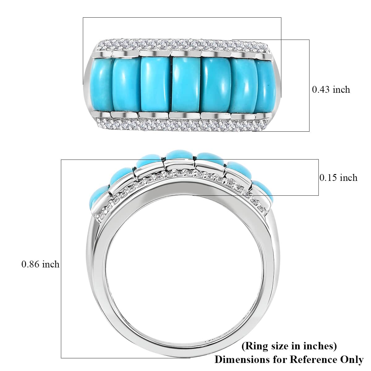 Premium Sleeping Beauty Turquoise and Moissanite 3.20 ctw Ring in Rhodium Over Sterling Silver image number 5