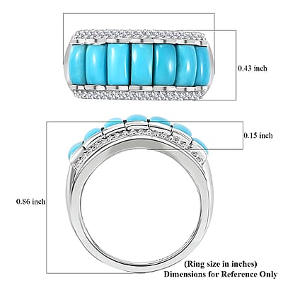 Sleeping Beauty Turquoise and Moissanite 3.20 ctw Cloud & Thunder Ring in Rhodium Over Sterling Silver (Size 10.0)