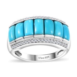 Sleeping Beauty Turquoise and Moissanite 3.20 ctw Cloud & Thunder Ring in Rhodium Over Sterling Silver (Size 7.0)