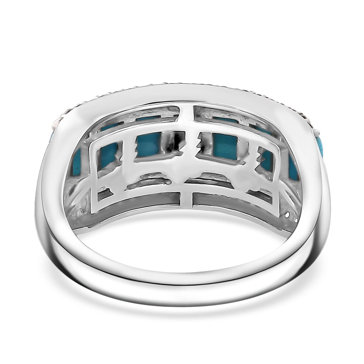 Sleeping Beauty Turquoise and Moissanite 3.20 ctw Cloud & Thunder Ring in Rhodium Over Sterling Silver (Size 7.0) image number 4