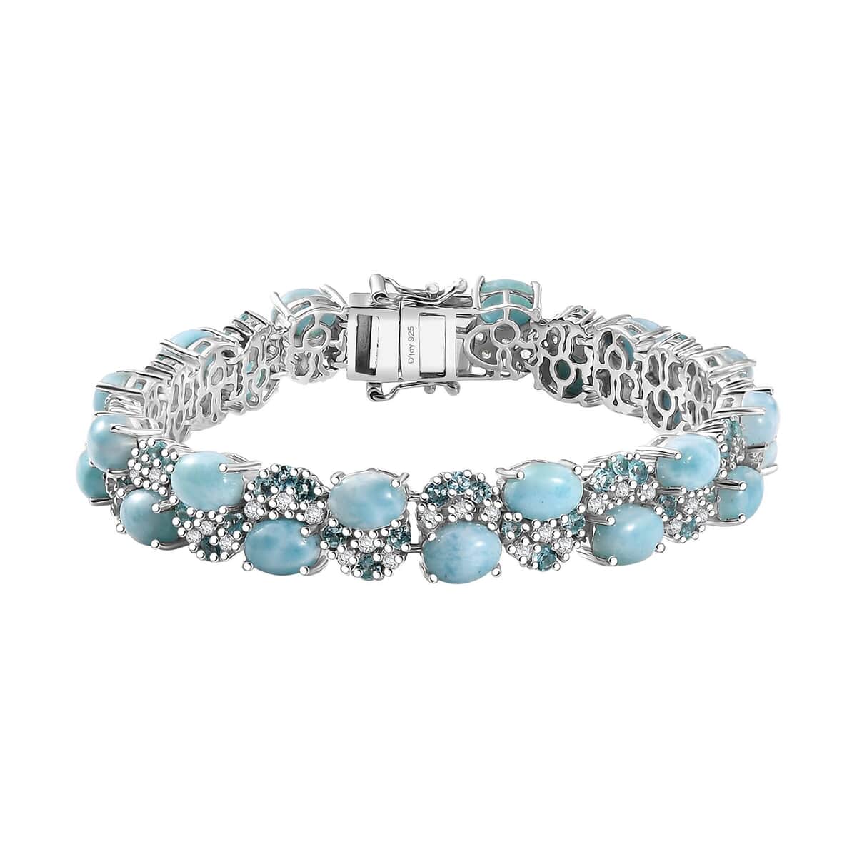 Premium Larimar and Multi Gemstone 29.70 ctw Sea Wave Bracelet in Rhodium Over Sterling Silver (7.25 In) image number 0