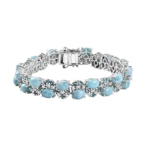 Premium Larimar and Multi Gemstone 29.70 ctw Sea Wave Bracelet in Rhodium Over Sterling Silver (7.25 In)