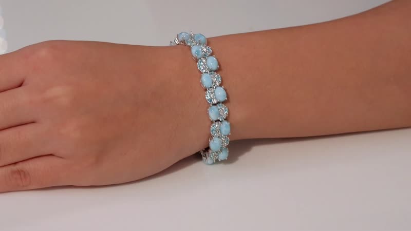 Premium Larimar, Multi Gemstone Bracelet in Rhodium Over Sterling Silver (7.25 In) 29.70 ctw