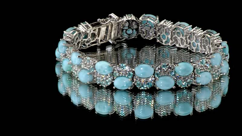 Premium Larimar, Multi Gemstone Bracelet in Rhodium Over Sterling Silver (7.25 In) 29.70 ctw