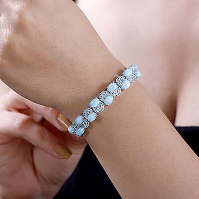 D'Joy Premium Larimar and Multi Gemstone 29.70 ctw Sea Wave Bracelet in Rhodium Over Sterling Silver (7.25 In)