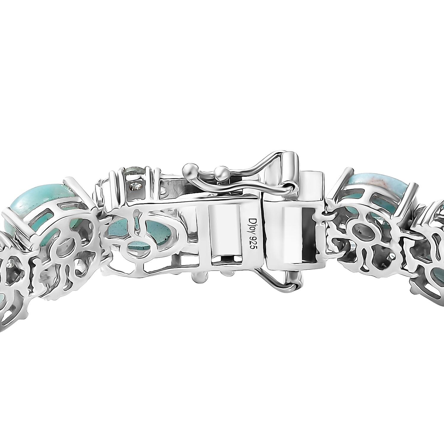 D'Joy Premium Larimar and Multi Gemstone 29.70 ctw Sea Wave Bracelet in Rhodium Over Sterling Silver (7.25 In)