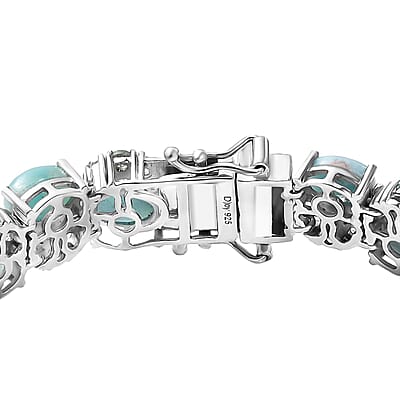 D'Joy Premium Larimar and Multi Gemstone 29.70 ctw Sea Wave Bracelet in Rhodium Over Sterling Silver (7.25 In)