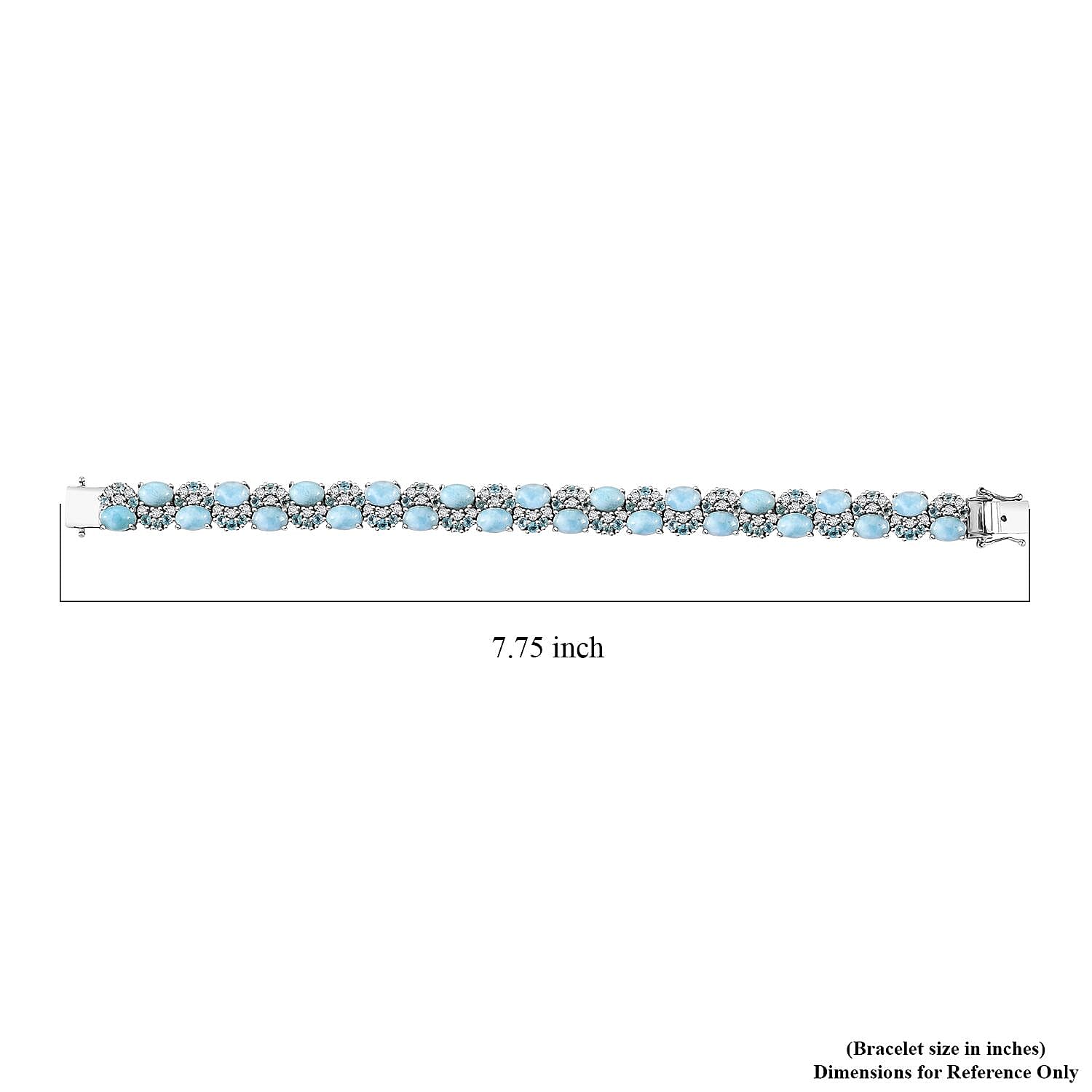 D'Joy Premium Larimar and Multi Gemstone 29.70 ctw Sea Wave Bracelet in Rhodium Over Sterling Silver (7.25 In)