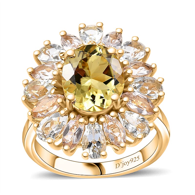 Brazilian Heliodor and Multi Beryl Family 5.00 ctw Sunlit Blossom Ring in 18K Vermeil Yellow Gold Over Sterling Silver (Size 10.0)