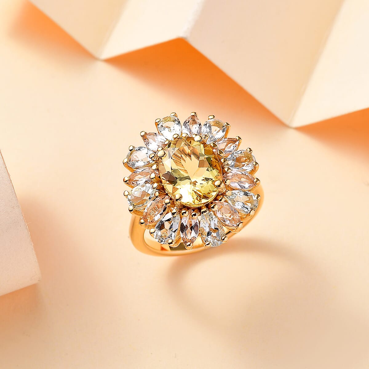 Brazilian Heliodor and Multi Beryl Family 5.00 ctw Sunlit Blossom Ring in 18K Vermeil Yellow Gold Over Sterling Silver (Size 8.0) image number 1