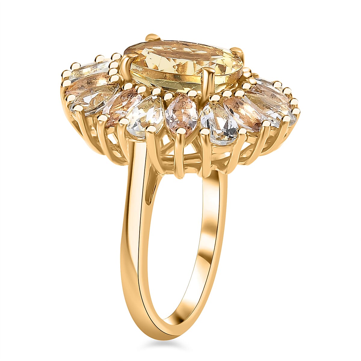 Brazilian Heliodor and Multi Beryl Family 5.00 ctw Sunlit Blossom Ring in 18K Vermeil Yellow Gold Over Sterling Silver (Size 8.0) image number 3