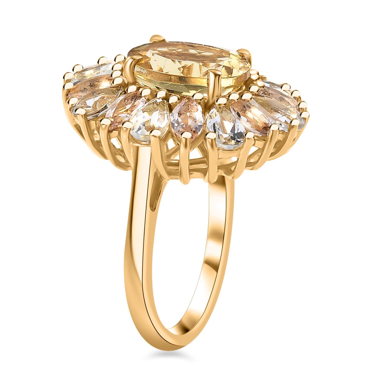 Brazilian Heliodor and Multi Beryl Family 5.00 ctw Sunlit Blossom Ring in 18K Vermeil Yellow Gold Over Sterling Silver (Size 9.0) image number 3